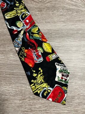 Vintage Nicole Miller Black Cocktail Bloody Mary Novelty Print Men's Silk Tie